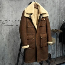 Luxury X-Long Military Style Men’s Shearling Coat Men’s Fur Parka. Imports Wool From Australia Sheepskin Jacket Black And Light