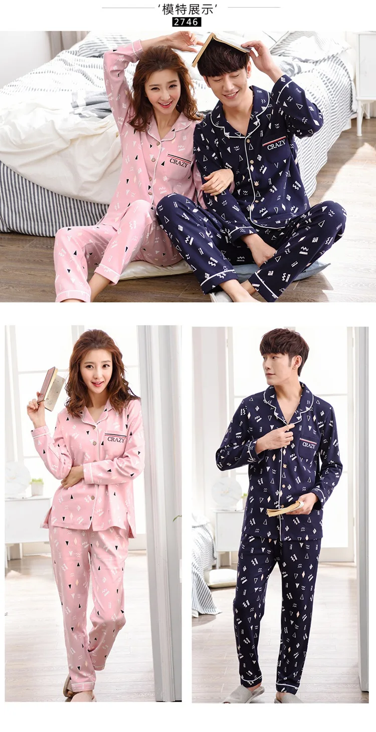 Парные хлопковые пижамы с длинными рукавами для женщин; коллекция года; осенняя одежда для сна; Пижама для мужчин; домашняя пижама; Mujer; домашняя одежда
