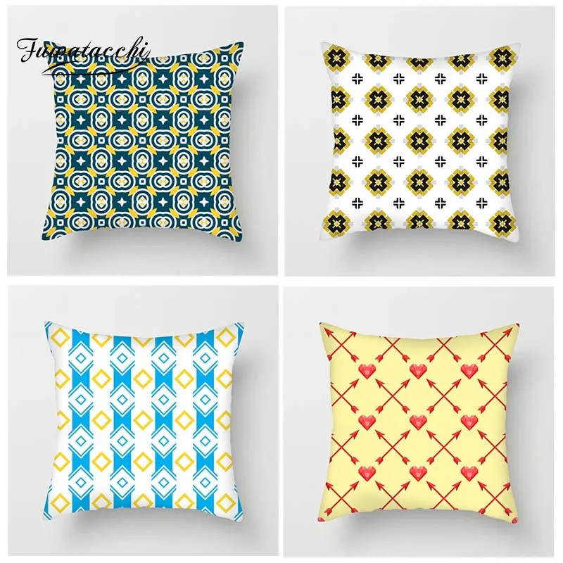 

Fuwatacchi Multi-color Geometric Cushion Cover Red Yellow Heaert Diamond Throw Pillow Cover For Home Sofa Decor New Pillowcases