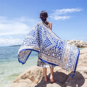 

National wind cotton and linen scarf personality pattern summer seaside personality travel sunscreen beach towel shawl 190*95cm