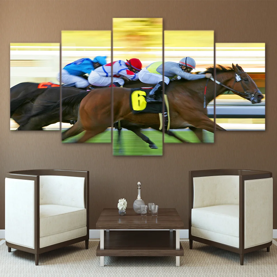5 Piece HD Print Painting Fast Horse Racing Poster Modern Decorative
