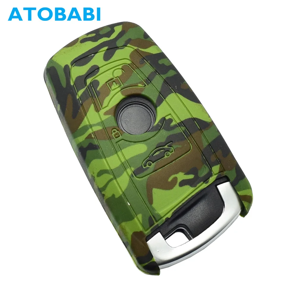 

ATOBABI Car Key Case Camouflage Silicone Remote Fobs Cover Keychain Keys Bag for BMW F CAS4 1 3 5 6 7 Series E90 E91 E92 E60