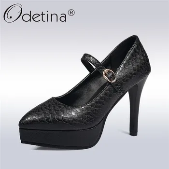 

Odetina 2019 Fashion Buckle Ankle Strap Pumps For Women Pointed Toe Platform Shoes Ladies High Heels Mary Jane Shoes Big Size 43
