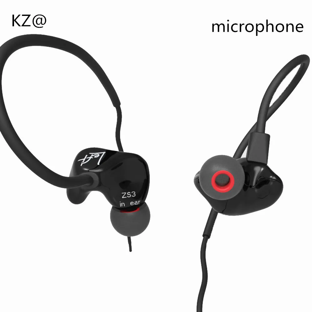 KZ ZS3 износ наушники гарнитура двойной бас HIFI наушники-вкладыши телефон гарнитура для спорта и телефона auriculares con кабель Прямая поставка - Цвет: Black