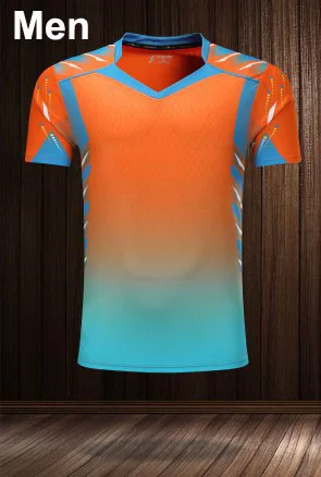 Новейшие женские и мужские футболки для тенниса, шорты и рубашки для бадминтона, футболки для бадминтона для девочек, спортивные теннисные костюмы, Banbinton комплект - Цвет: Men Orange 1 Shirt
