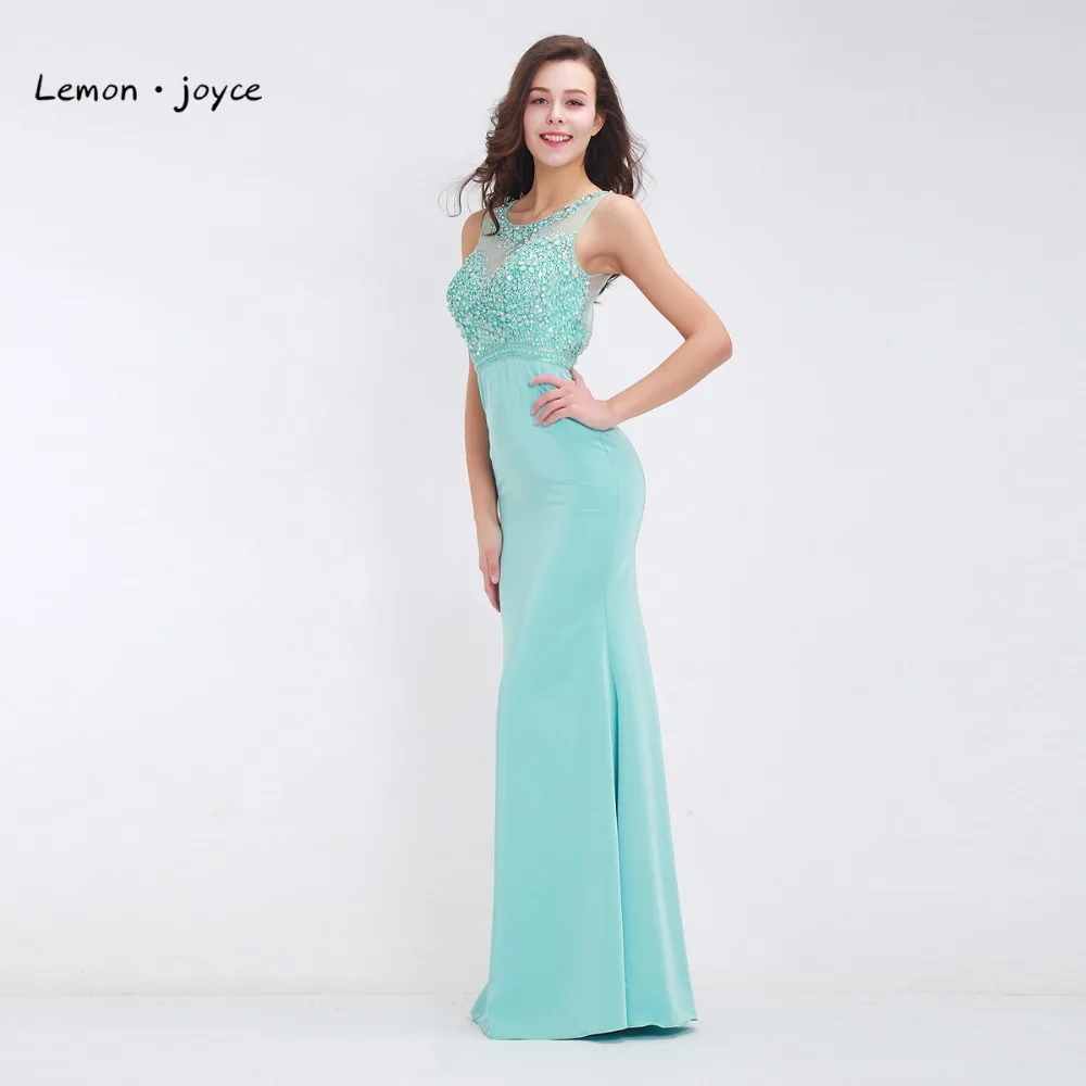 

Chic Elegant Evening Dresses O-neck Sleeveless Crystal Beading Open Back Jersey Maxi Long Dresses Classy Prom Gowns