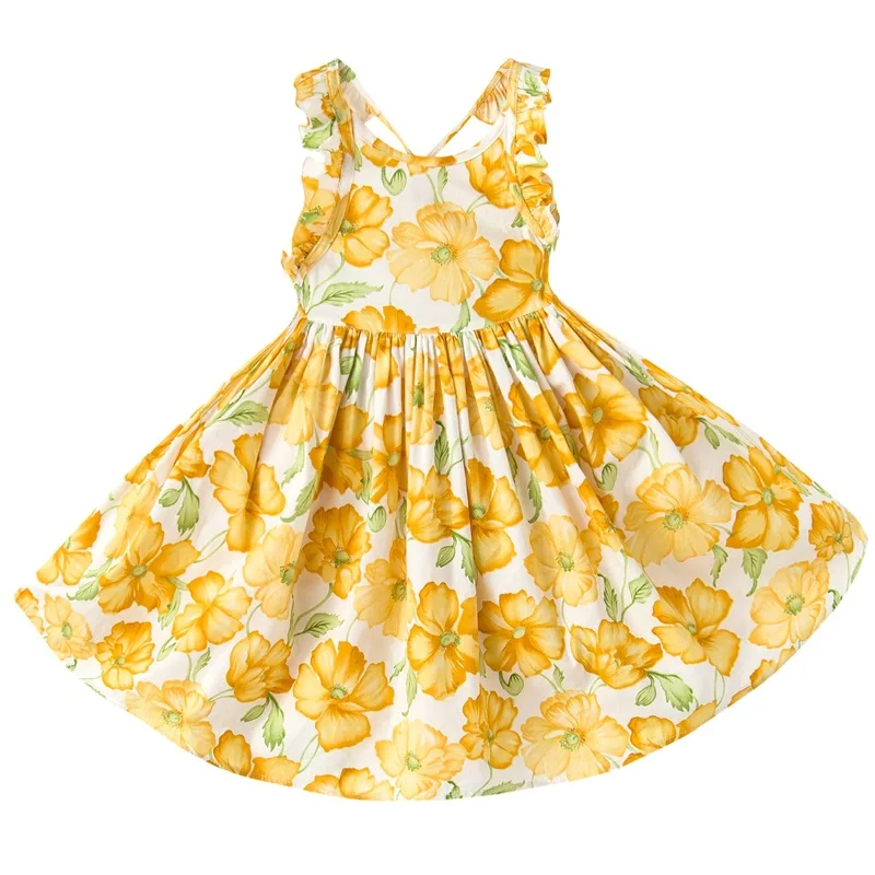 

Summer Girls Dresses Kids Backless Flower Girls Floral Cotton Dress Holiday Beach Wear for Girls Children Clothing