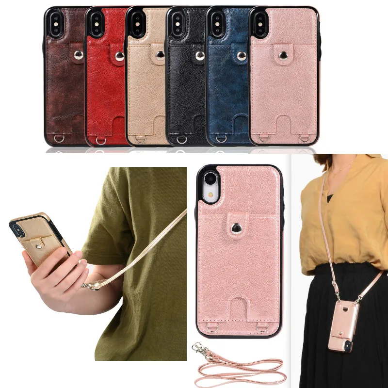 Multifunction Crossbody chain bag lanyard simple card wallet leather case for iphone XS MAX ...