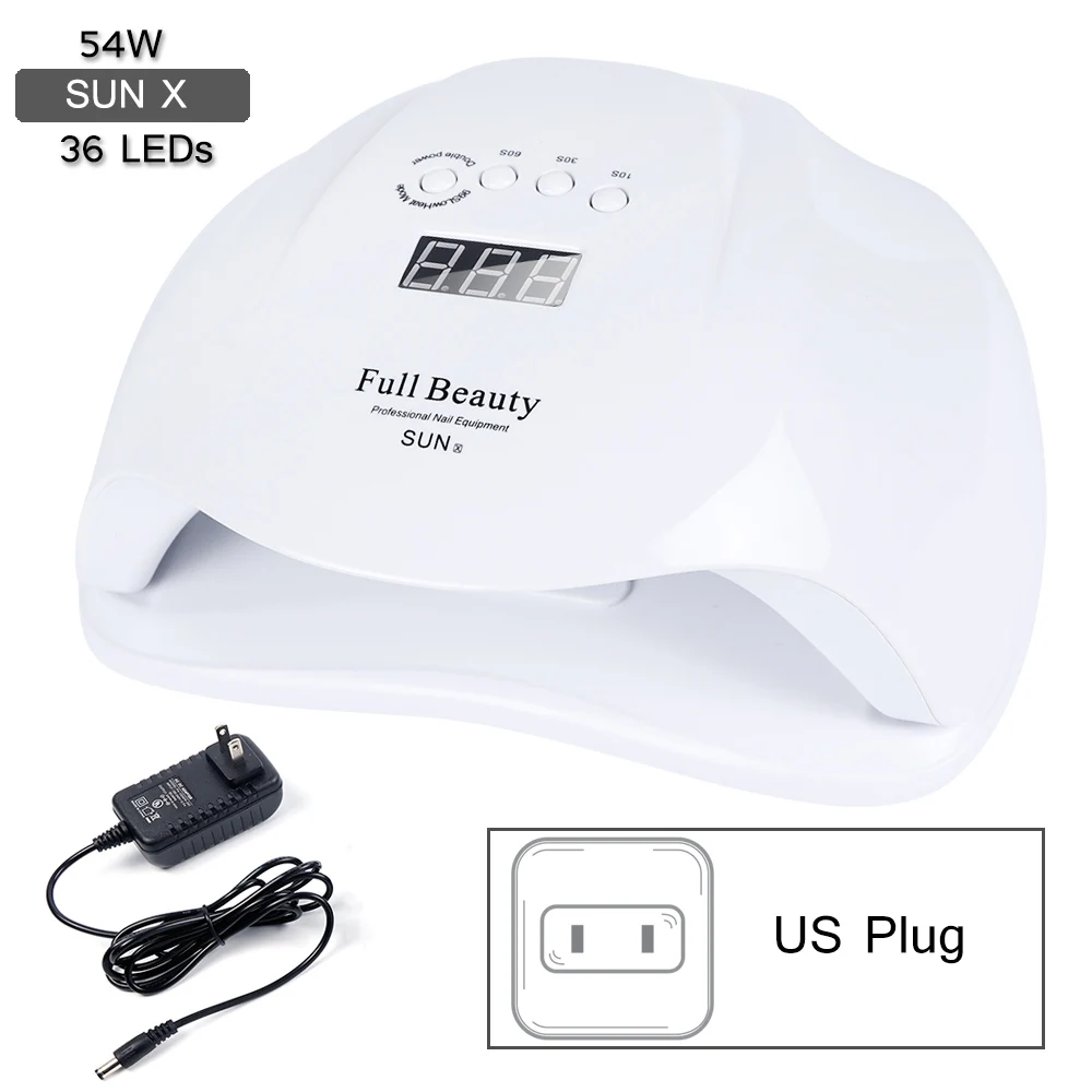 72 Вт УФ-лампа для ногтей, светодиодный светильник для лечения всех гелей, лак для маникюра, Портативная Сушилка для ногтей, умная память, ЖК-дисплей, инструмент JISUN X2plus - Цвет: SUNX US Plug