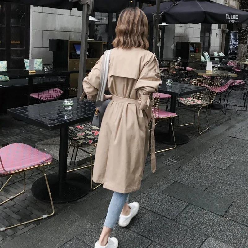 Femelle Manteau Temps Filles Overknee Automne Lâche Vintage Tranchée Kaki Chic 2018 vent Base De Coupe Coréenne Survêtement 448qpA7