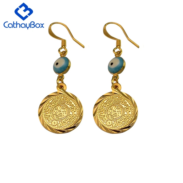 Blue Greek Mati Evil Eye Earrings For Women Gold Tone Fashion Round Blue Greek Mati Evil Eye Earrings For Women Gold Tone Fashion Round Sequin Coin Charm Drop