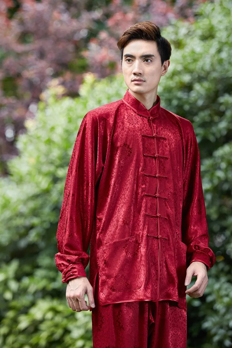 Высокое качество, красный китайский мужской костюм кунг-фу, Атласный Костюм Тай Чи, новинка, ушу, набор, Размер XXS до XXXL, 2526-2