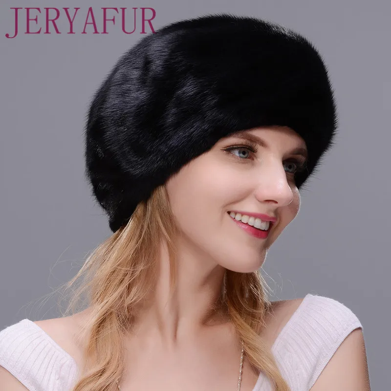 JERYAFUR женская меховая шапка зимняя из натуральной норки меховые шапочки с серебряным лисьим мехом помпоны Топ шапочки горячая Распродажа Россия меховая шапка