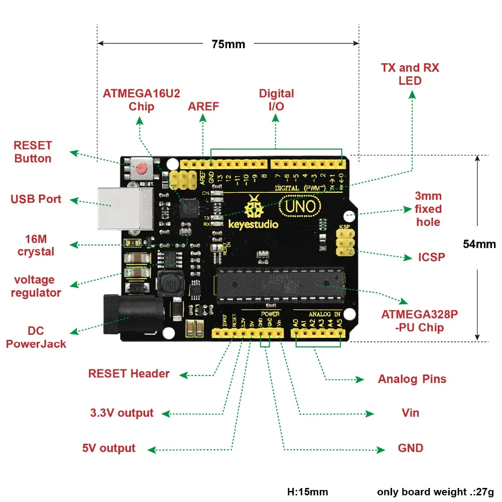 Новинка! Keyestudio супер UNO R3 ATmega 328 плата расширенный MP2307DNSOP-8+ USB кабель для Arduino DIY проект