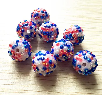 

20MM 100pcs/lot AB red with royal blue with white mix color Chunky Resin Rhinestone Beads for Chunky Necklace Jewelry making