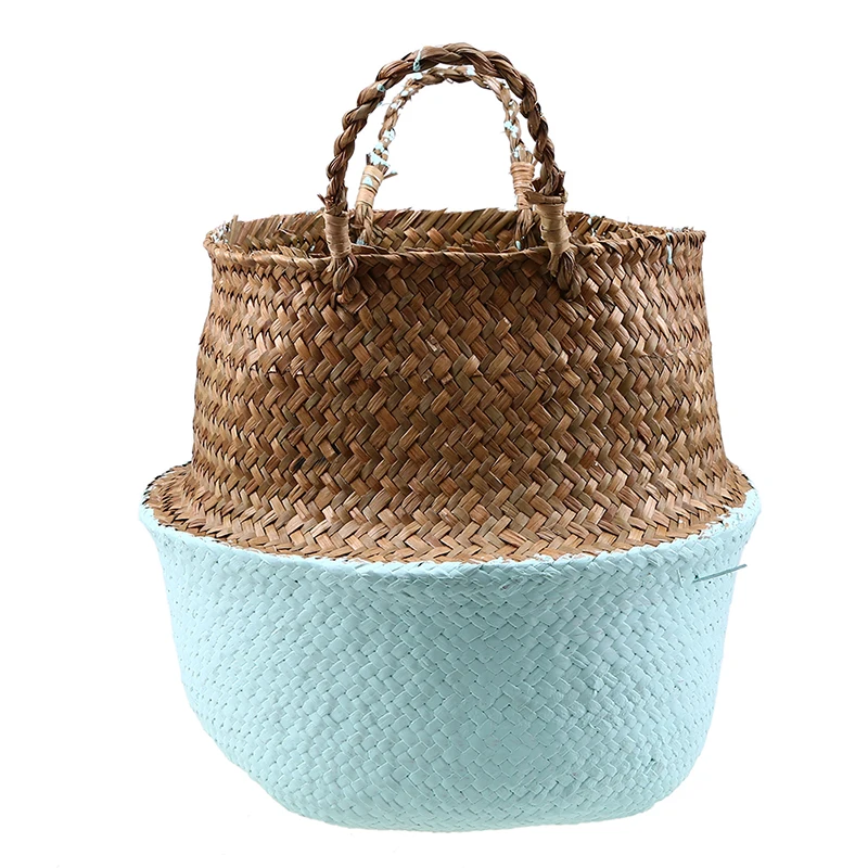 WHISM Seagrass Belly Flower Basket Hit Color Storage Bag Organizer Wicker Plant Pot Home Decor Vase Pots Rattan Nursery Pot