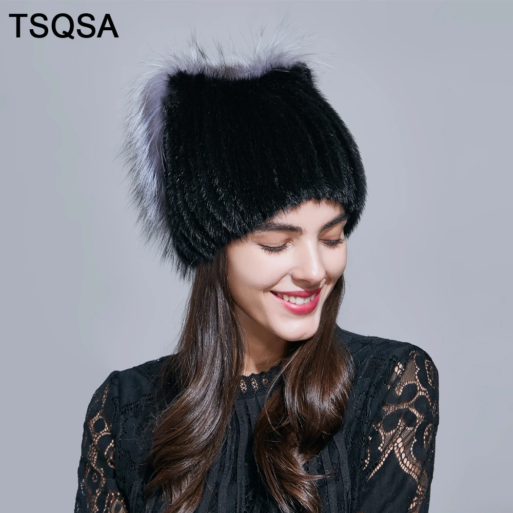 Cute Hat Winter Real Mink Fur Hats Women Natural Fur Octagonal Cap