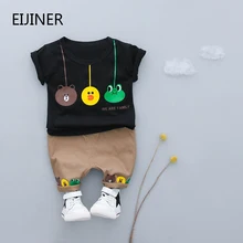 Комплект из 2 шт./компл., комплекты летней одежды для маленьких мальчиков, комплекты для детей, джентльменская Детская футболка с милым рисунком+ штаны, повседневный комплект для малышей