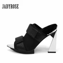 Jady/Новинка; женские повседневные туфли из натуральной кожи на очень высоком каблуке; цвет розовый, черный; женские туфли-гладиаторы с открытым носком; мех кролика