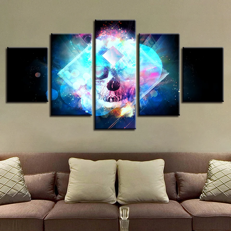 

Art Pictures Framework Decor Wall For Living Room HD Printing 5 Pieces Abstract Luminous Skull Canvas Paintings Modular Posters