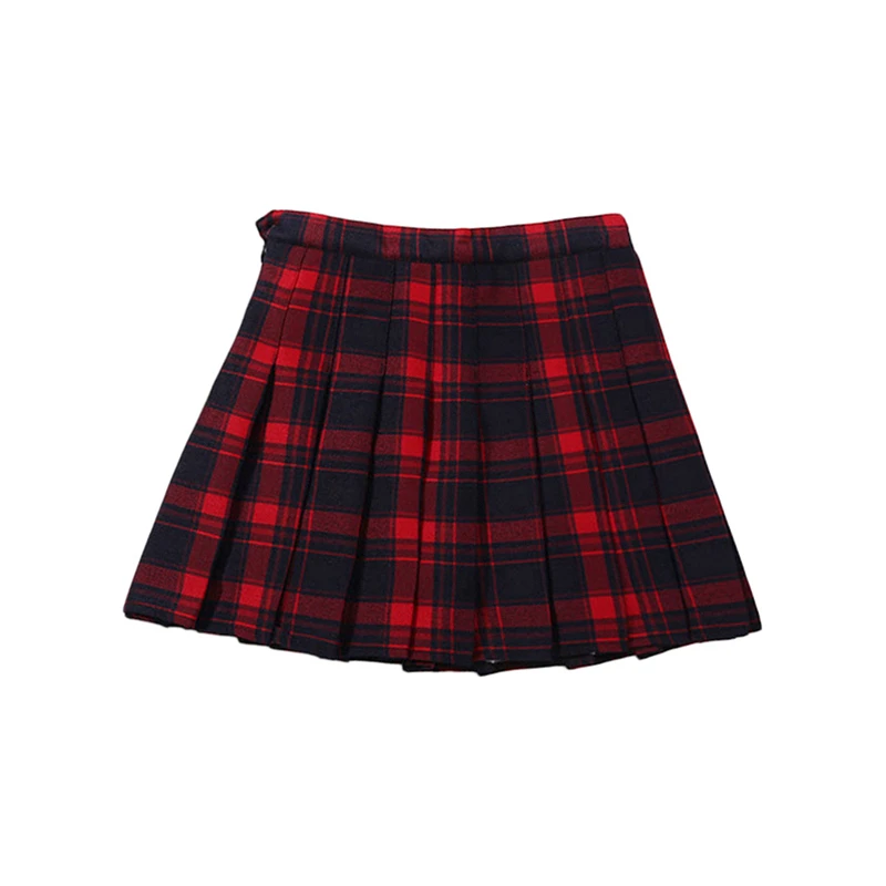 Детские плиссированные юбки для девочек г. Новинка, клетчатая юбка для девочек подростковые хлопковые юбки эластичная резинка на талии, розовый, черный, для От 3 до 15 лет GS51 - Цвет: Red