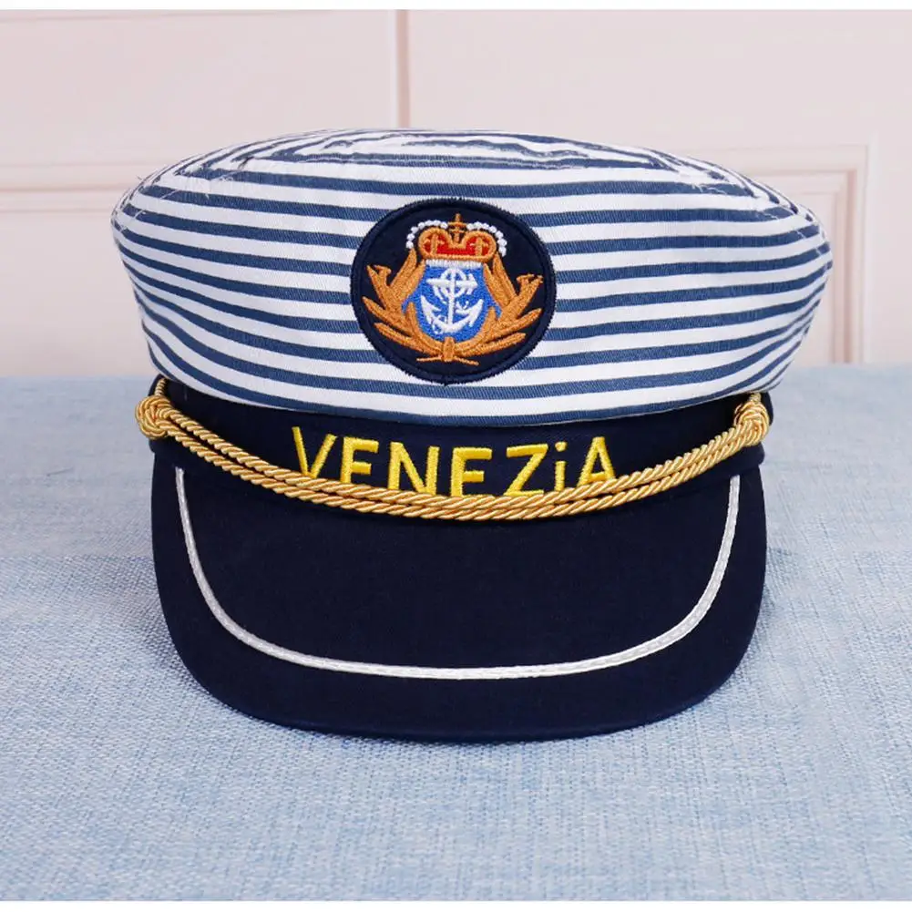 Yfashion, мужская, женская, детская Матросская полоса, шляпа, Венеция, морской сценический костюм, темно-синяя шапка, семейные шапки, s - Цвет: Adult 58cm