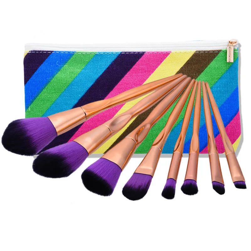 8Pcs Rose gold Makeup Brush Cosmetics Brushing Brush Pro Contour Powder