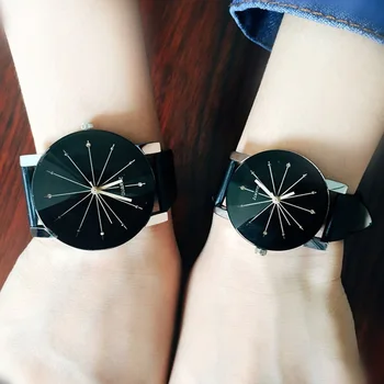 

1 Pair Simple Lovers Watch Couples Wristwatches Rhinestone leather Straps Quartz Wrist Watches For Boy Girl Birthday Gift LL