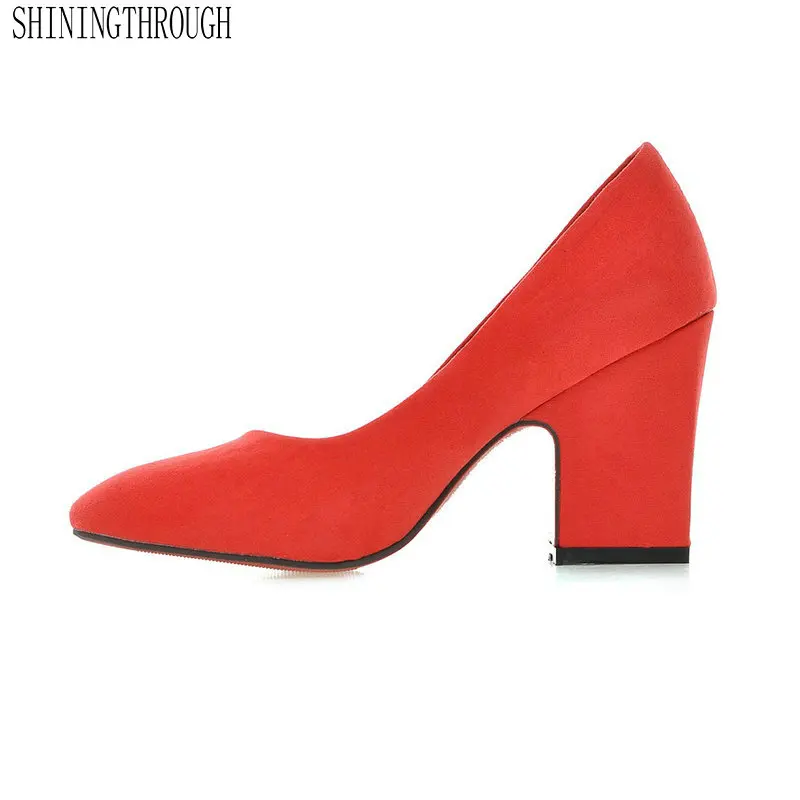 

2019 New Women Pumps Black High Heels 8.5cm Lady Flock Thick with Spring Summer Square Single Shoes Female Sandals Big 34-43