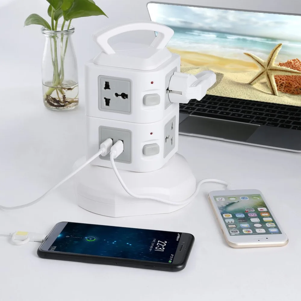 preço PC + ABS Anti trovão Protetor da Sobrecarga 7 Saída 2 Portas USB Poder Protetor Contra Surtos de 2 Camada de Soquete DA UE placa de 2500 W