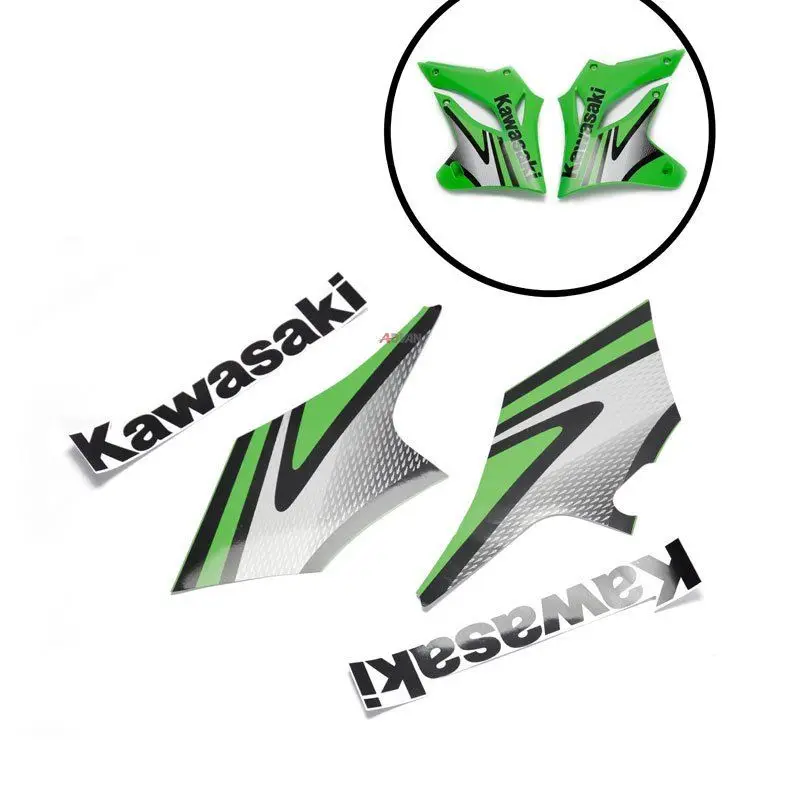 4pcs Left Right Green Black Front Side Sticker for Kawasaki KLX250 2004