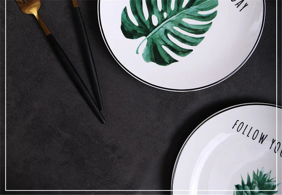 Cactus Pineapple Green Tropical Plant Ceramic Dishes Dinnerware Plate Bowl 8 inch Porcelain Dish Tableware Home Decorative Gift (10)
