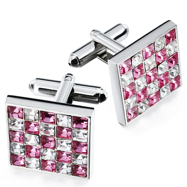HAWSON Pink Crystal Cufflinks Men's French Shirt Square Cuff Links