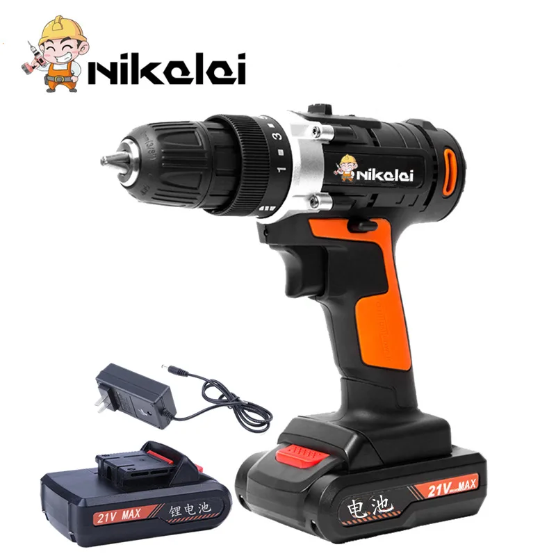

21V Lithium Battery*2 Torque Electric Drill driver charging Rechargeable backup battery Cordless Electric Screwdriver power tool