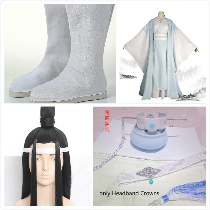 Lan Wangji Косплей Grandmaster of Demonic культивирование костюм Lan Wangji взрослый Mo Dao Zu Shi костюм унисекс полный комплект - Цвет: Full set