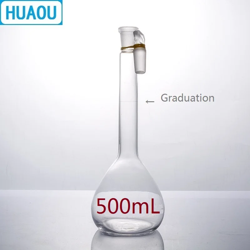 HUAOU 500 мл мерную колбу класса нейтральный Стекло с одним Выпускной Марк и Стекло пробка лаборатория химии оборудования