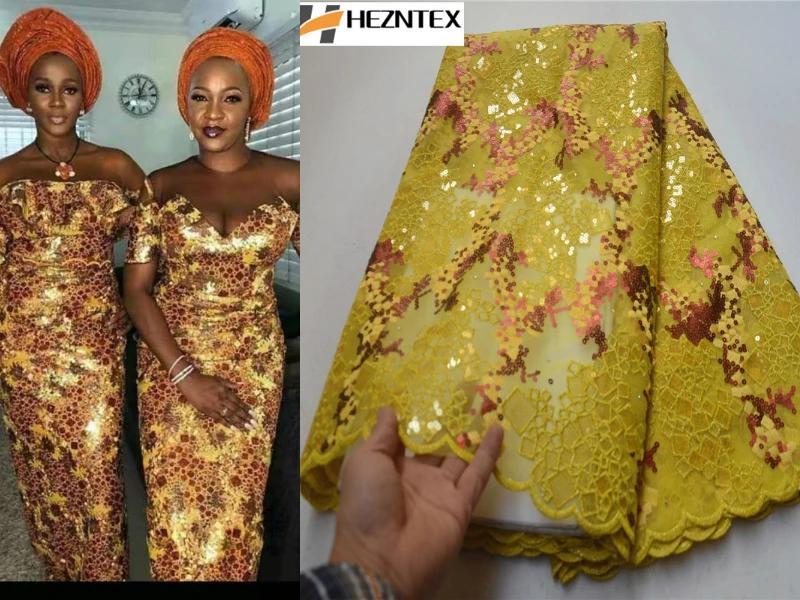 

Green African Organza Laces Fabric French Lace Fabric With Sequins High Quality 2018 African Embroidered Laces Fabric PSA596-1