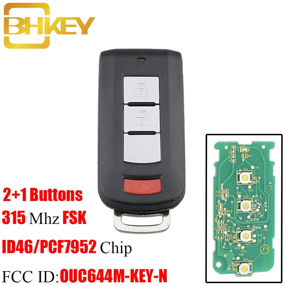 

BHKEY 2+1Buttons 315Mhz Remote Car key For Mitsubishi Lancer Outlander Galant Transponder PCF7952 Chip OUC644M-KEY-N No Mark