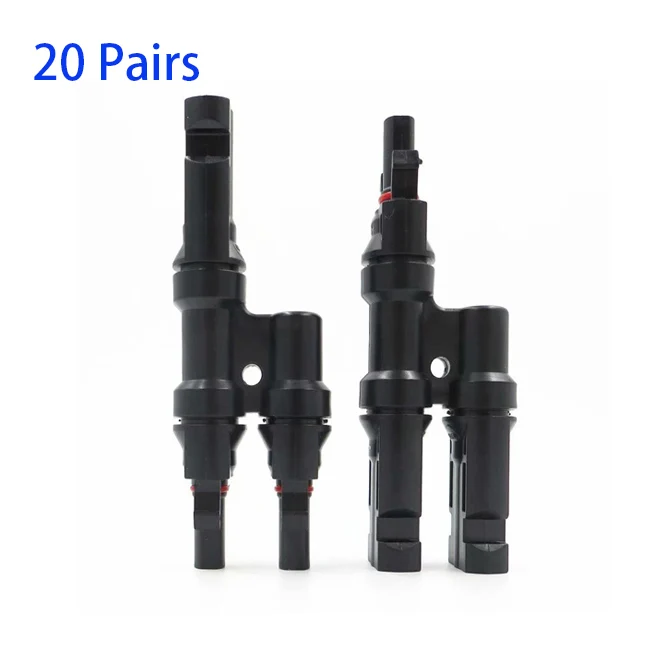 

20 Pairs MC4 connector T type parallel connection solar panel system MC4 connector Branch Two pieces Solar Cell Connect Plug