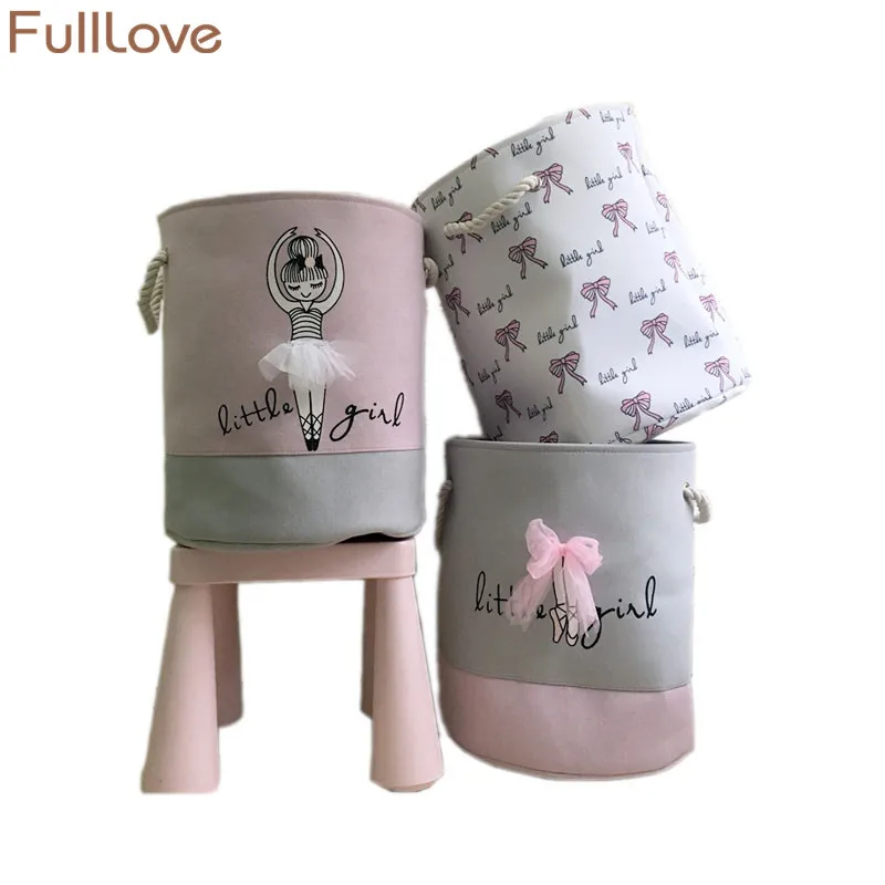 Fulllove 35*40 cm Rosa cesta de lavandería para ropa sucia algodón Ballet chica arco impresión Juguetes organizador Almacenamiento y organización