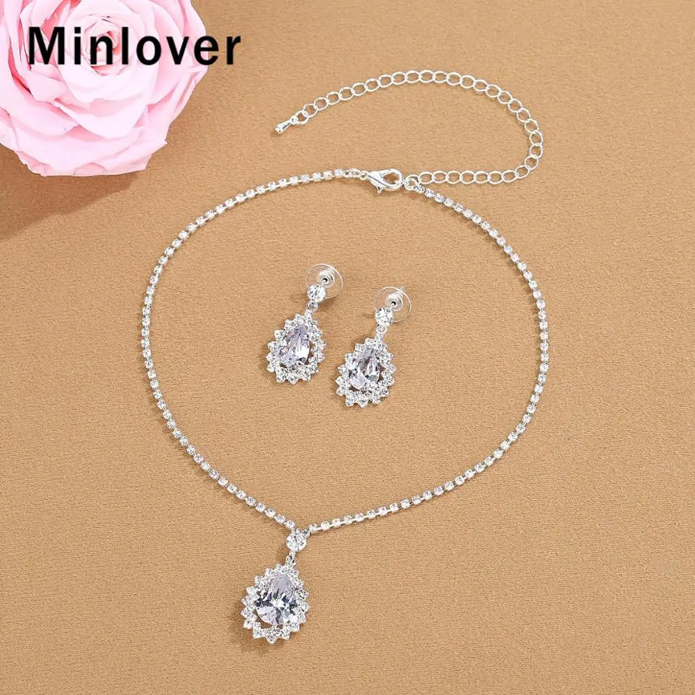 Minlover серебряный цвет кубического циркония слеза Свадебные Ювелирные наборы для