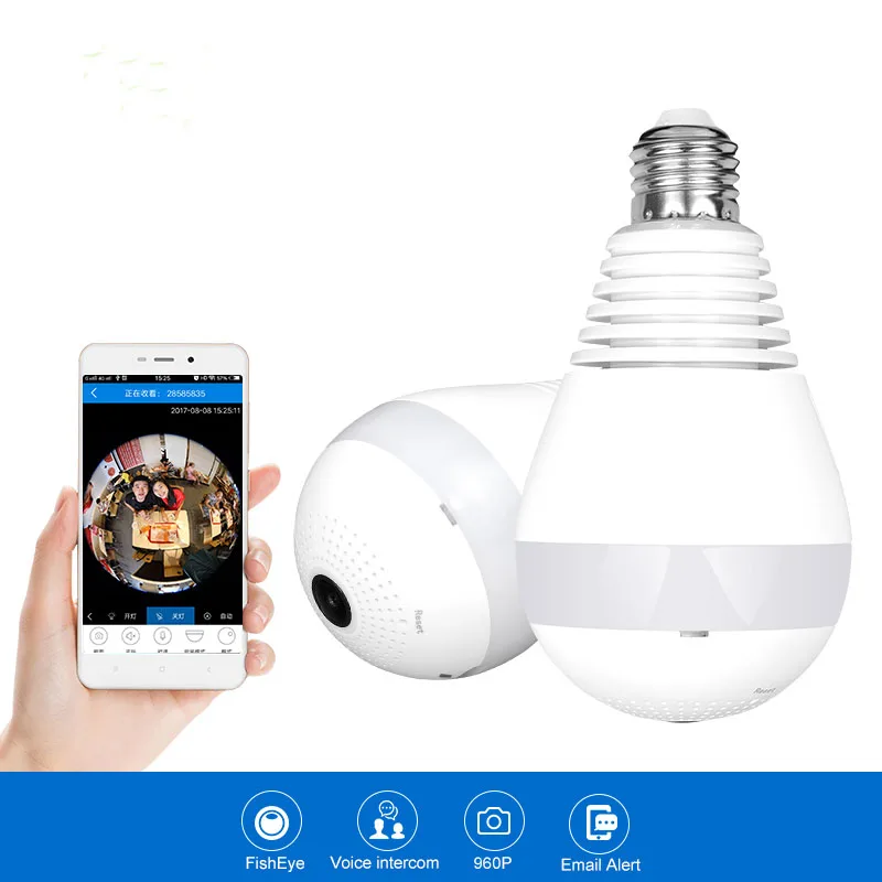 960P 360 Degree Wireless Panoramic IP Camera LED Bulb Lamp Mini WIFI CCTV Alarm 3D VR Camera Smart Home Security Free APP Alarm
