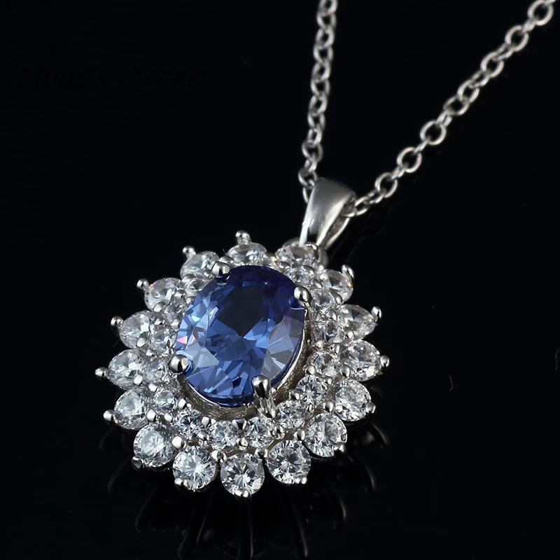 925 Sterling Silver Created Tanzanite Pendant With Chain Sunflower Jewelry