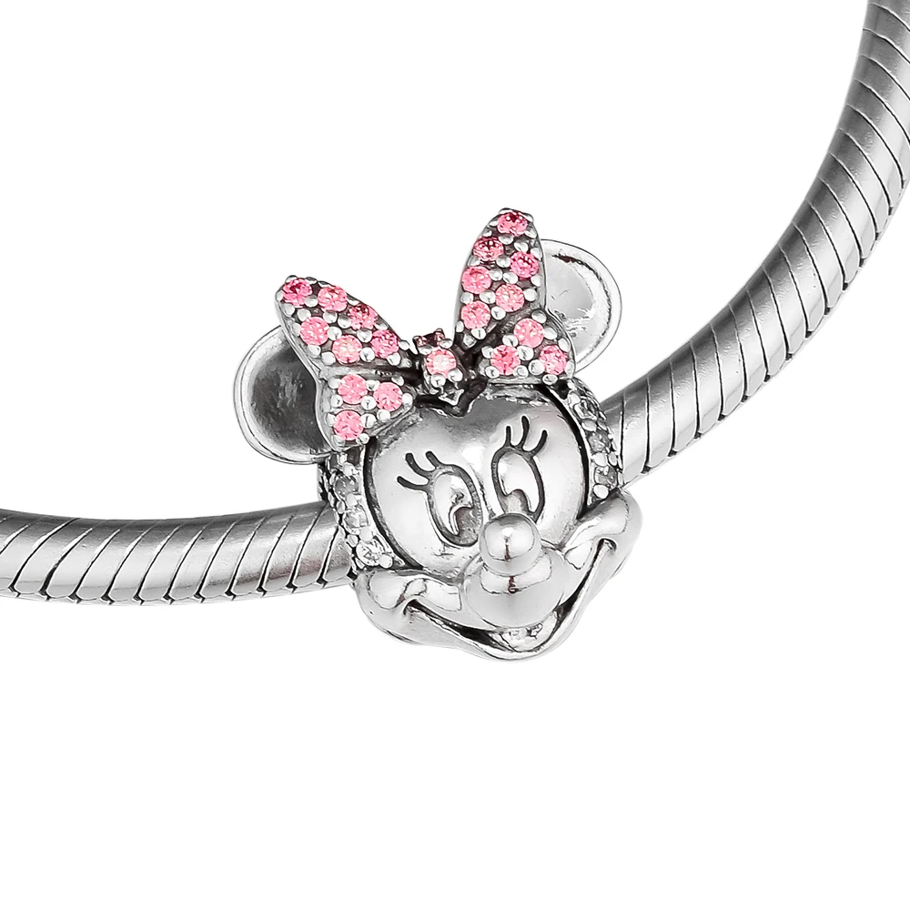 

Bow Minnie Mouse Head Clip Silver Beads for Jewelry Making 2018 New Silver 925 Jewelry Crystal Beaded Beads for Women Bracelets
