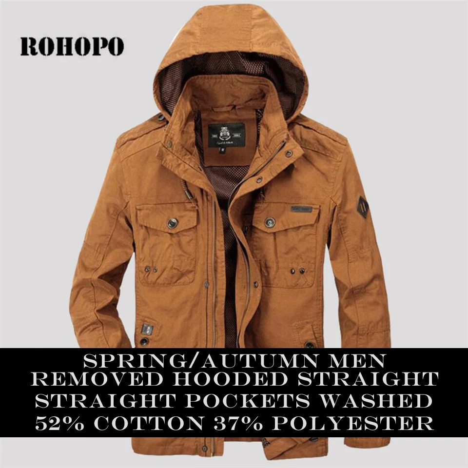 ROHOPO Dikke katoenen jas Man hooded kraag Militar Cargo jasje Afneembare Capuchon rits borst pocket jassen motor jas mannen ROHOPO Dikke katoenen jas Man hooded kraag Militar Cargo jasje Afneembare Capuchon rits borst pocket jassen motor jas mannen
