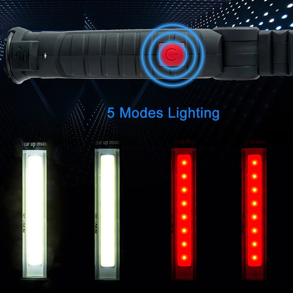 3800LM складной COB рабочий светильник, портативный светодиодный светильник-вспышка, зарядка через usb, фонарь, магнитная инспекционная лампа с крюком, встроенный аккумулятор, красный