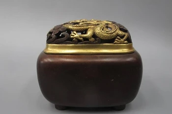 

Chinese Royal 100% Pure Bronze 24K Gold Two Dragon incense burner Censer