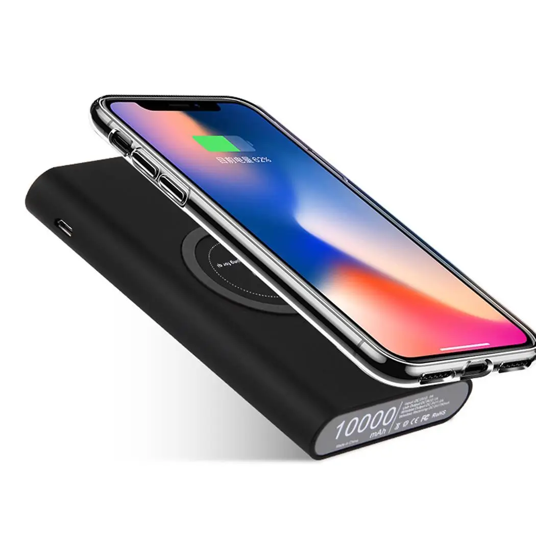 

10000mah Wireless Power Bank Charging Emergency Multi-function 2 USB Powerbank Charger Portable For Xiaomi MI iPhone X Samsung