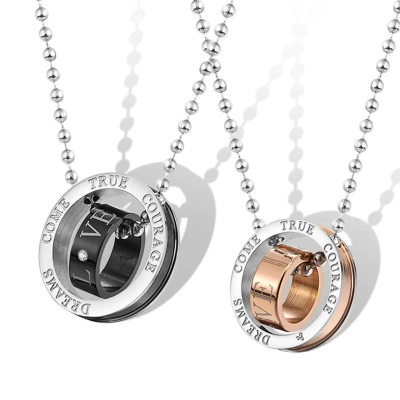 

2018 Mens Stainless Steel Chain Love Necklaces for Couples Lover Ladies Fashion Paired Double Circles Pendant Fashion Jewelry
