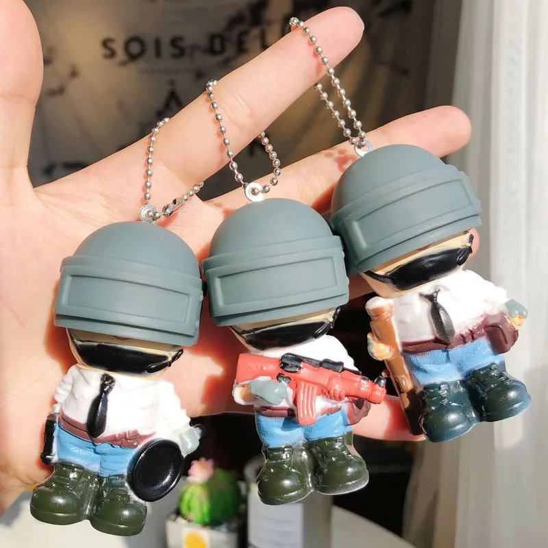 

Fancy&Fantasy Cartoon Game Pubg Keychain Level 3 Helmet PVC Doll Saucepan Key Chain Fans Battle Grounds Keyring Gift Llaveros